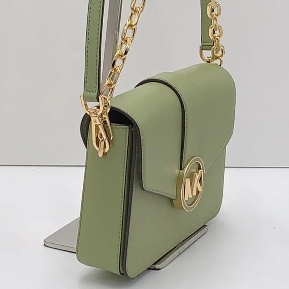 Michael Kors Carmen Medium Leather Convertible Shoulder Bag Crossbody Light Sage - Picture 14 of 16